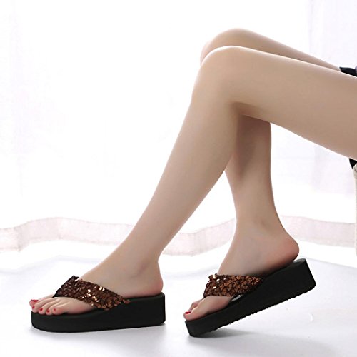 Summer Sandals,Boomboom 2018 Fashion Women Sequins Anti-Slip Sandals Slipper Indoor Outdoor Flip-Flops (US 8.5, Black)