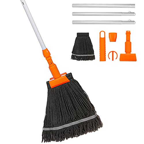 Baban Heavy Duty Mop for Floor Cleaning, Loop-End String Mop Cotton Mop Wet Mop 67inch Aluminum Ploe Industrial Mops Commercial Dust Floor Mop, for Floor Cleaning, Home, Office, Cement Floor, School