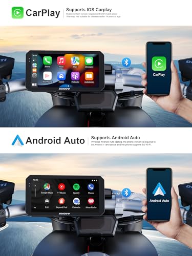 INNOVV N2 6 Inch Apple Carplay Screen for Motorcycle, Touch Screen Wireless Apple CarPlay & Android Car GPS Navigation System, 5G Wi-Fi, IP67 Waterproof, Bluetooth, Parking Mode, Siri