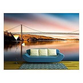 Bear Mountain Bridge After Sunset. Bear Mountain Bridge is a Toll Suspension Bridge in New York State - Removable Wall Mural | Self-Adhesive Large Wallpaper - 66x96 inches