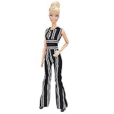 E-TING Handmade Fashion Black & White Striped Casual Jumpsuits Bell-bottoms Doll Clothes For Barbie Dolls