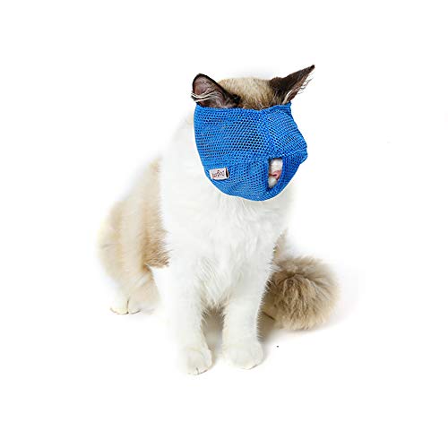 1pc Breathable Cat Mouth Cover Cat Muzzle Breathable Mesh Pet Muzzle Grooming Kitty Mask Anti Biting and Chewing Anti-Meow(Blue Size:L)