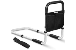 TABEKE Bed Rails for Elderly Adults, Adjustable Bed Assist Rails for Seniors, Portable Bed Support Bar Mobility Assistant with Foam Handle & Double Side Storage Bag Fits King, Queen, Full, Twin Bed