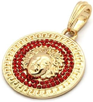 POPLife Mens Medallion Pattern Medusa Golden Greek 24" Cuban Curb Chain Pendant Necklace R