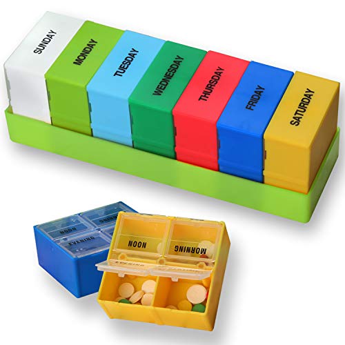 STEVOY-Pill-Box-7-Days-28-Compartments-Pill-Organisers-Free-BPA-Pill-Box-Large-Capacity-Medicine-OrganiserVitamin-CaseTravel-Reminder-HolderMedication-Dispenser-Container