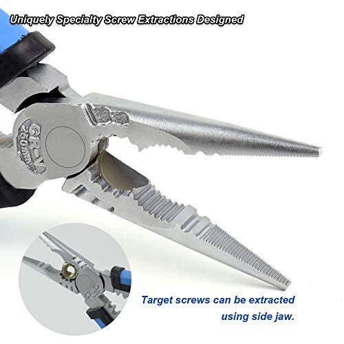 CR-V1B Big Needle Nose Pliers,7 in 1 Needle-nose Pliers with Wire Stripper/Crimper/Cutter Screw-remover Function, Heavy Duty No-rust Plier, 8 inch NEWACALOX