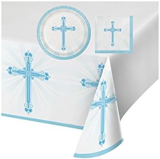Blessings Blue Celebration Party Supply Pack! Bundle Includes Plates &amp; Napkins for 18 guests, plus a Table Cover