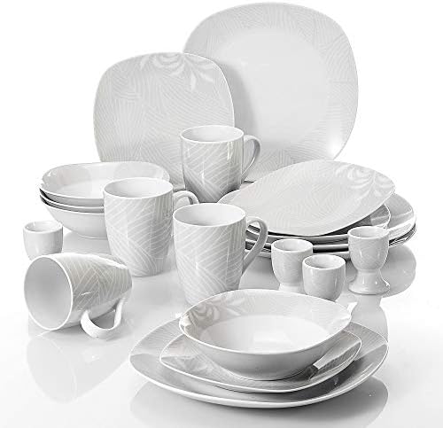 VEWEET 20-Piece Porcelain Tableware Decal Patterns Dinnerware Sets with Dinner, Dessert Plate Bowl, Mug, Egg Cup, Service for 4 (Clover Series)