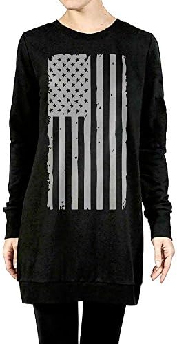 Women USA American Flag Long Sleeve Shirt Sweater Longshirt Small