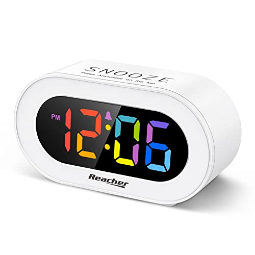 REACHER Small Colorful LED Digital Alarm Clock with Snooze, Simple to