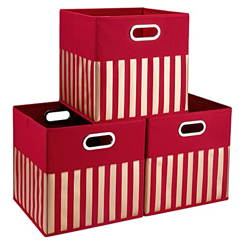 Fabric Storage Cube Bins 13x13x13 Inch Foldable Boxes Red Cloth Basket
