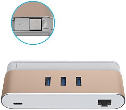 USB Hub - Veking 3 Ports USB 3.0 Hub with USB Connector, Wired LAN Adapter Size 113 x 49 x 20 mm – Gold
