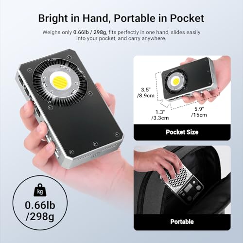 NEEWER 60W Compact Pocket Bi Color LED Light with APP & Panel Control, COB Continuous Output Lighting with 2700K-6500K/CRI96+, Portable for Professional Studio Photography Video Recording, FS60B