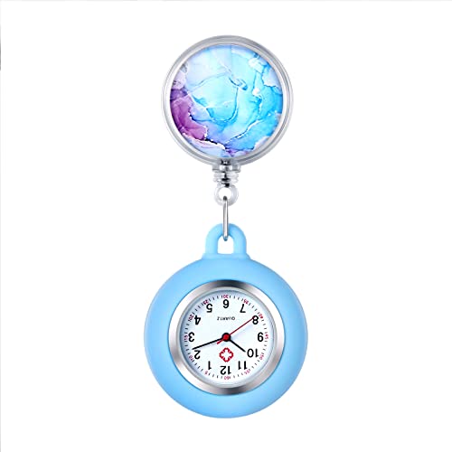 Lancardo Retractable Nurse Watch Clip On with Secondhand Stethoscope Lapel Fob Doctor Nurse Watch Novel Starry Sky Pattern Silicone Cover for Women and Men