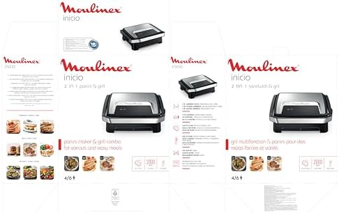 Inicio, Plancha y grill para paninis con calentamiento rápido, 2000 W, Placas antiadherentes, Gran superficie de cocción, Óptima para 4-6 personas, Uso versátil y compacto, GI271D10