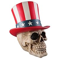 Everspring Import Company Uncle Sam Skull Figurine, Skeleton Head Sculpture Statue, American Flag Top Hat, Grateful Dead Movie