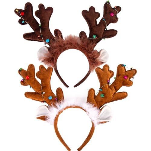 FUTUREPLUSX 2PCS Reindeer Antler Headbands, Christmas Reindeer Headband for Adults Kids Reindeer Ears Antler Hairband for Christmas Costume Party