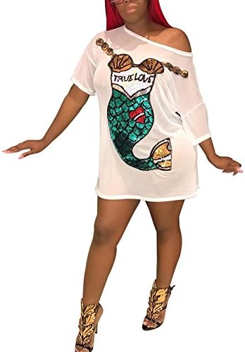 Kafiloe Women Cute Graffiti Print Half Sleeve Tunic Short T Shirt Mini Dress Above Knee