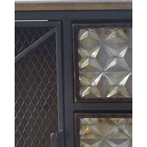 Herrera Buffet in Dark Gray with Metal Base, Three Drawers, Wire Mesh Door Fronts, And Solid Wood Top, by Artum Hill