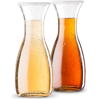 KooK Wine and Water Carafe Glass Pitcher with White Plastic Lid, 1 Liter, 33oz. (Set of 2)