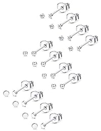 Milacolato - 12   24 pares de pendientes pequeños de acero inoxidable para hombre y mujer, pendientes de aro pequeños sin fin con bola de circonita cúbica para labios, tragus, cartílago, piercing