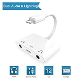 3 in 1 Dual DC3.5mm Audio + Charging Adapter - Audio Charging Converter / Splitter - Earphone Jack Audio Charger / Cable For iphone x 8 8plus 7 7plus 6 6plus For ipad Air / Pro -Support IOS11.2-White