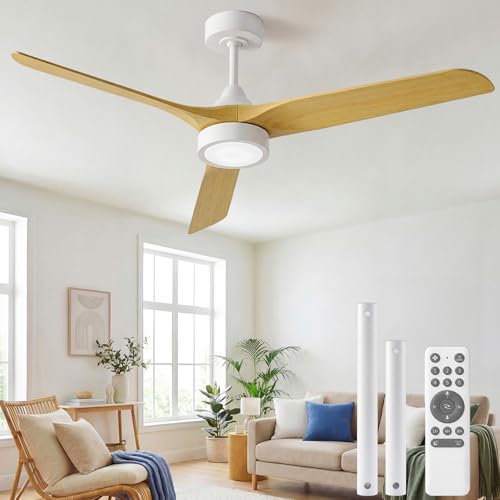 Ateroll Ventilateur Plafond Télécommande Lustre Ventilateur de Plafond Silencieux, Ø132 cm en ABS, Ventilateur Dimmable Plafonnier 6 Vitesses, Minuterie 3 Températures LED Chambre, Salon & Terrasse