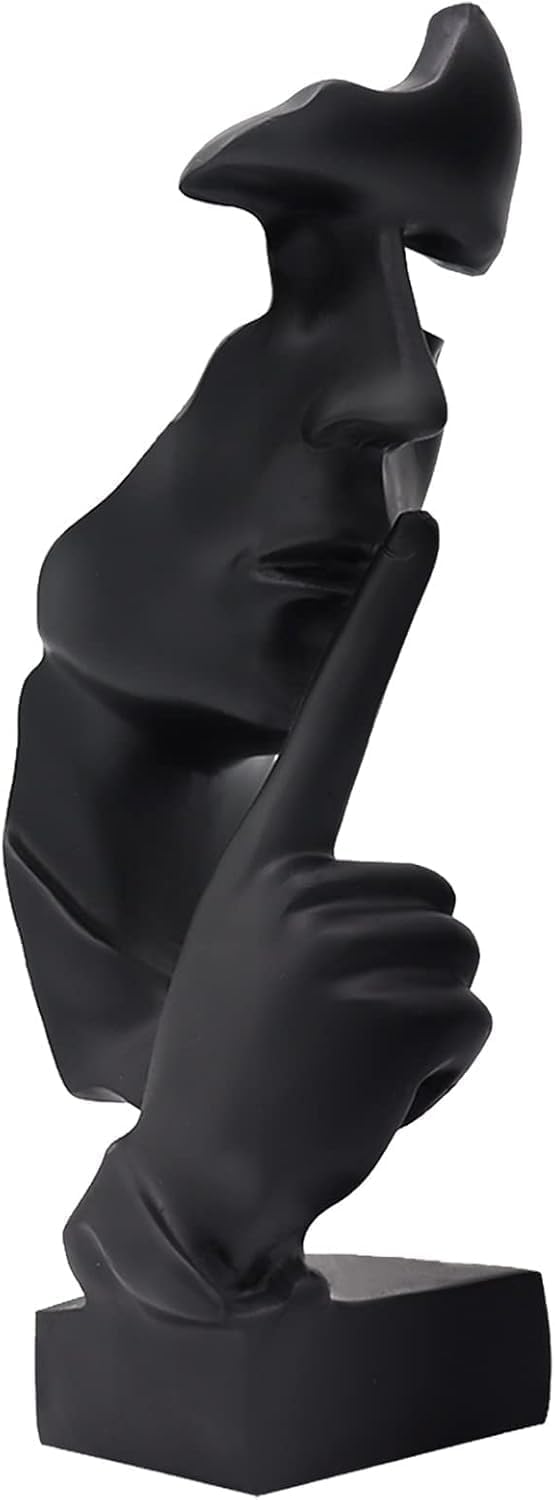 Huhote Thinker Statue, Silence is Gold Abstract Art Sculpture, Ponder Statue, Creative Resin Figurine, Modern Home Ornament, Decoration for Home Room Study Office Table Shelf (Black)