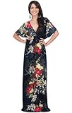 KOH KOH Women's Kimono Sleeve V-Neck Versatile Long Floral Print Maxi Dress