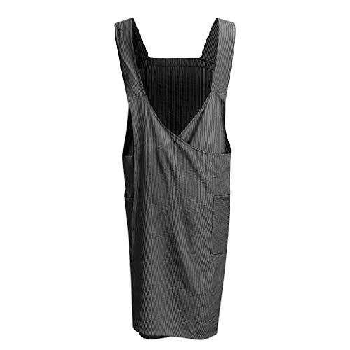 TIFENNY Women Cotton Linen Stripe Pinafore Square Cross Apron X Backless Garden Work Pinafore Dress with Pocket Gray