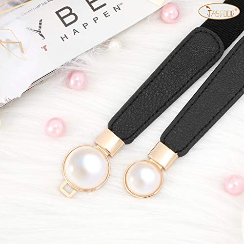 JASGOOD Women Elastic Waist Thin Belt, Fashion Double Pearls Buckle Belt Plus Size