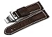 iStrap 24mm Genuine Calf Leather Military Watch Band W/ Polished Deployant for Panerai 44 - Dark Brown