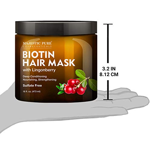 Biotin Hair Mask for Dry Damaged Hair with Lingonberry by Majestic Pure