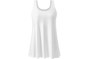 ROSYLINE Womens Tank Tops with Built in Shelf Bra Casual Flowy Swing Tank for Women Pleated Long Sleeveless Size S-4XL