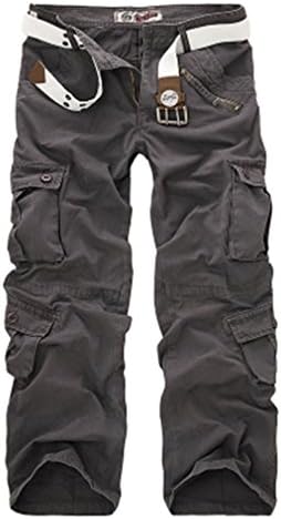 YShowntide Men's Loose Multi-Pocket Camouflage Pants Cotton Straight Washed-Pocket Trousers grey 36