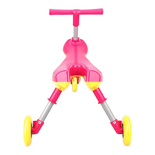Freshday Toddlers Glide Tricycle for Indoor and Outdoor Use, Foldable Kids Fly Bike Trike Scooter, Non Scratch Wheels and No Assembly Required (Pink)
