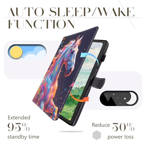 Bemoloon Tablet Case for Samsung Galaxy Tab S10 FE+ 13.1" in PU Leather - Vibrant Colors & Elegant Designs, Protection, Auto Wake/Sleep, Colorful Horse