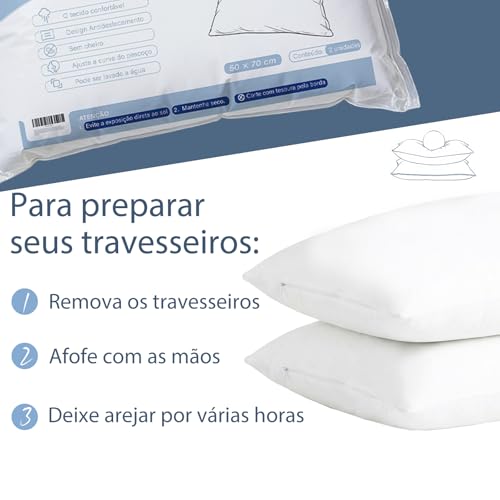 TOKE DIN DON Premium de 2 Travesseiros Alto e Macio 50x70cm, 16cm de Altura | Respirável Suporte Elástico, Travesseiro Cervical, Lavagem à Máquina sem Deformar, Antiácaro, Antialérgico, Branco