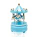 Vintage Wooden Horses Rotating Music Box Christmas Birthday Gift Carousel Music Box, Clockwork Mechanism Laxury Carousel Music Box, Birthday Cake Topper (Blue)