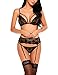 Avidlove Teddy Lingerie with Garter Belt Sexy Lingerie for Women Lace Teddy Babydoll Bodysuit Nightwear Outfit (M, Black)