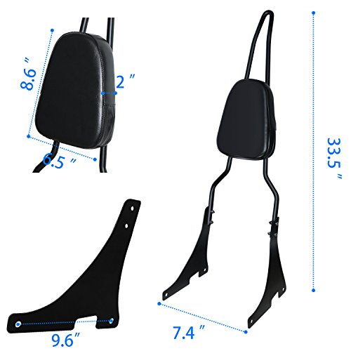 Senkauto Motorcycle Passenger Backrest Sissy Bar Seat Pillion Pad for Harley Sportster XL 883 1200 2004-2019