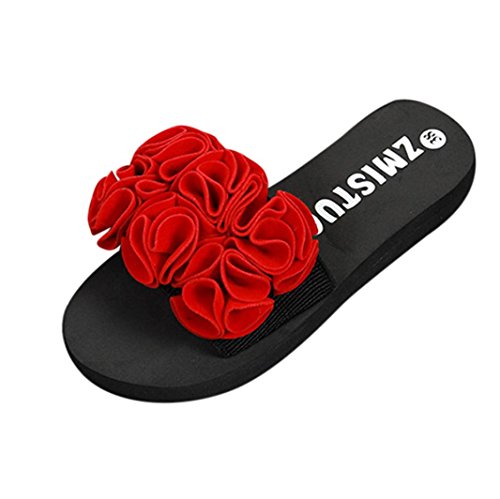 Summer Sandals,Boomboom 2018 Women Teen Girls Flower Summer Sandals Slipper Indoor Outdoor Beach Shoes (US 7, Red) - Thumbnail 4