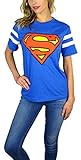 DC Comics Womens Superman Varsity Football Tee Blue Heather (Medium, Blue Heather)