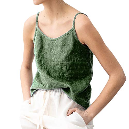 Cute Tops for Women,YEZIJIN Womens Casual Sleeveless Solid Linen Sling Vest Blouse Casual Shirt Tops for Teen Girls Green
