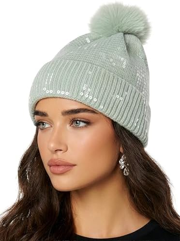 Women Girls Metallic Knit Beanie Pom Pom Winter Hat Soft Warm Skull Cap Women Girls Metallic Winter Hat Soft Warm Knitted Beanie Pom  main image 2