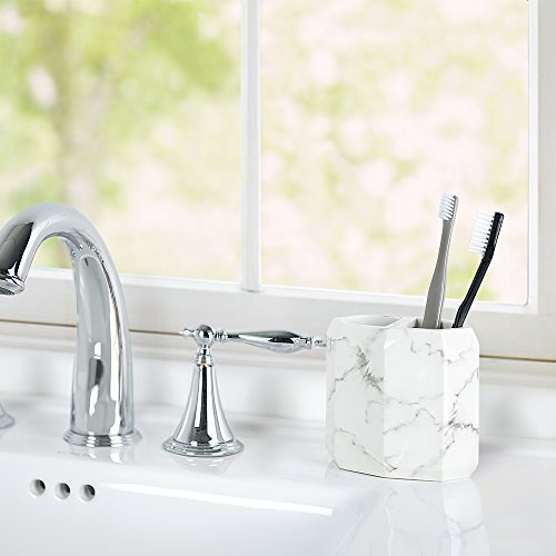 Allure Home Creations Marble Facet 4-Piece Bathroom Accessory Set - 1 Lotion Pump,1 Toothbrush Holder,1 Soap Dish and 1 Tumbler