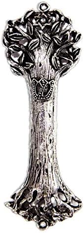 Creative Judaica Tree of Life Mezuzah Case Artwork | Wooden Texture Design and Crafted in Pewter 4" (Antique Silver)