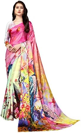 SIKSH Women's Silk Satin Digital Printed Saree With Blouse Piece (Free Size, Multi Colour) -BB-860