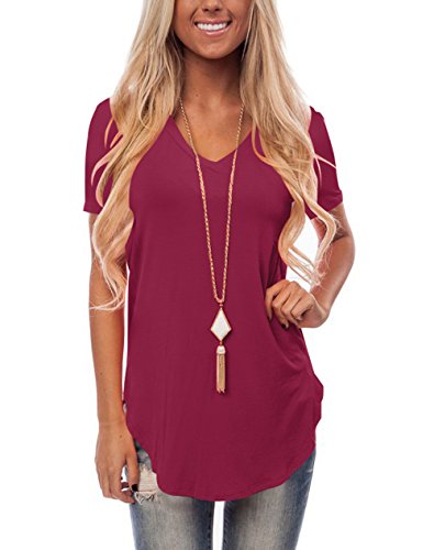 Gepoetry Basic Tshirts For Women Short Sleeve T-Shirt Tops Casual Loose Tees (0-Burgundy, Small)