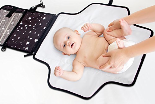 Toolik Portable Changing Diaper Station for Newborn Baby, Infant and Toddler- For Travel and Stroller- Waterproof & Wipeable Mat with Pocket and Detachable Bag Strap | Gift for New Parents